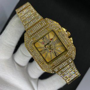 Luxury Square 18K Gold Plated Men's Bling Hip Hop Iced Out Watch